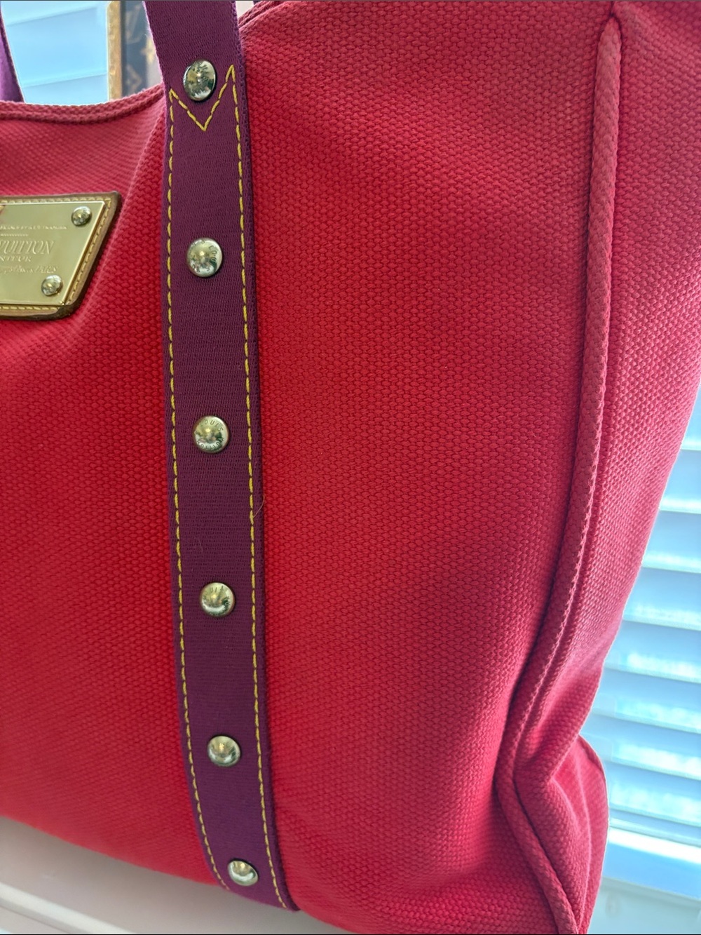 Louis Vuitton Antigua Cabas tote bag red canvas W/COA/ Horse Charm included -GUC - Picture 4 of 17